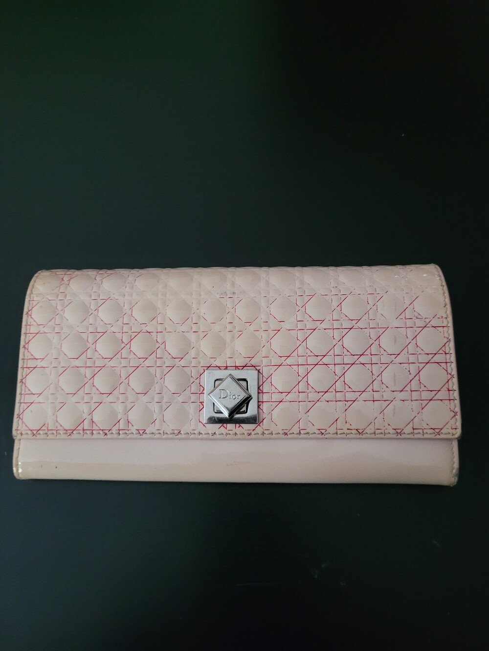 Dior White Quilted Patent Leather Wallet with Contrast Stitching